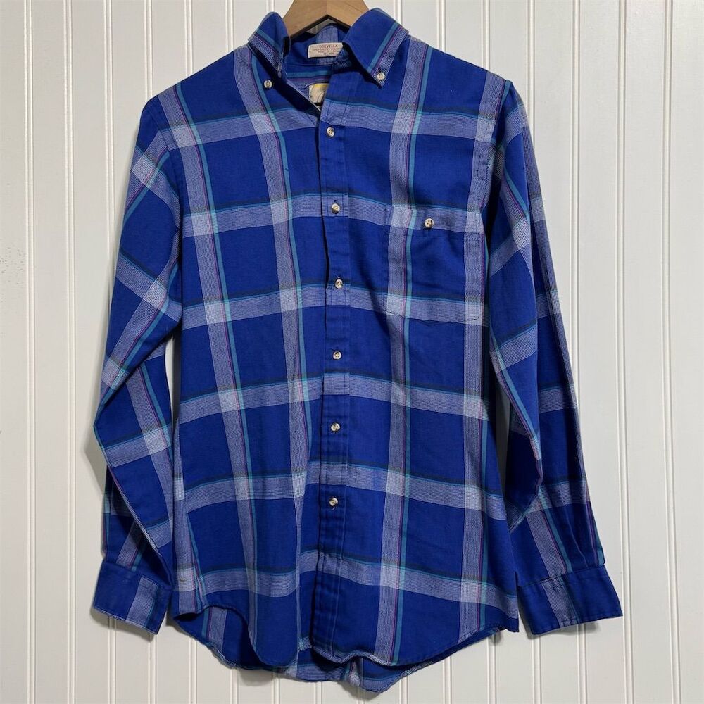 VTG Arnie Arnold Palmer S Plaid Button Down Shirt Blue Preppy Academia Umbrella - Picture 1 of 8
